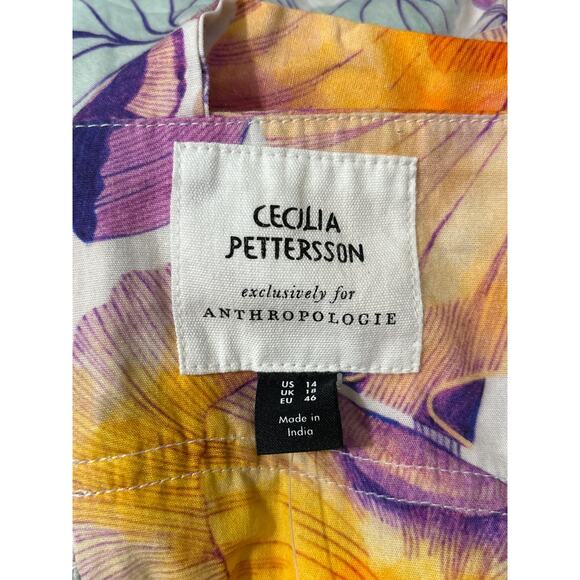 Anthropologie X Cecilia Pettersson Floral Tie-Front Midi Dress Sz 14 Cottagecore - Picture 10 of 14